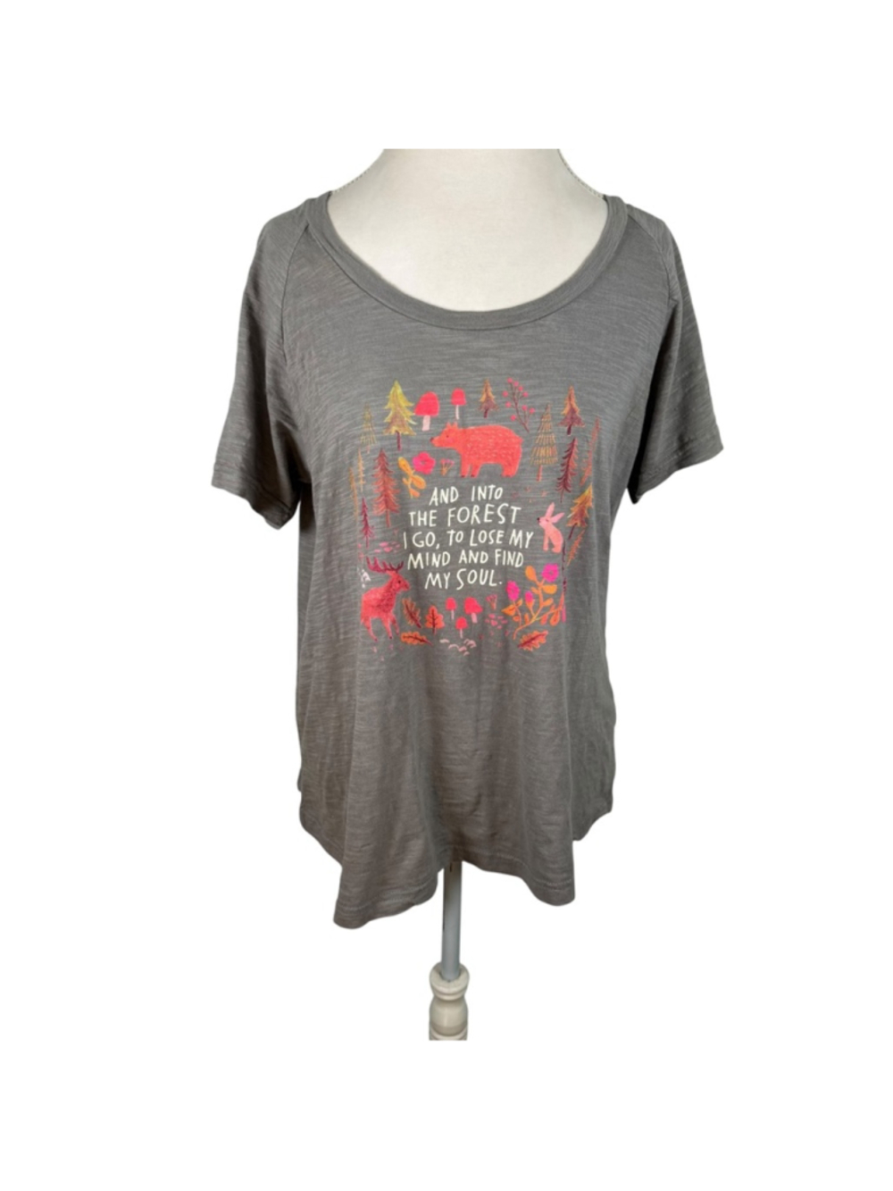 Natural Life Boho Graphic Tee Women's Size XL Gray Into The Forest I Go T- Shirt - Picture 2 of 10